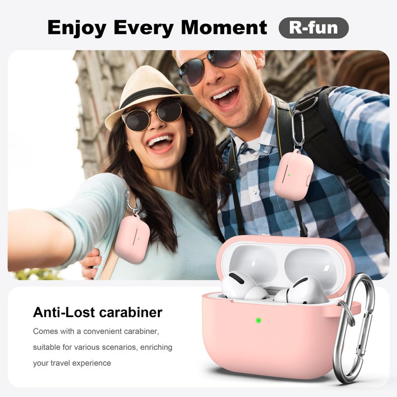 R-fun for AirPods Pro 2nd/1st Generation Case with Cleaner Kit,Soft Silicone Protective Case Cover for Apple AirPod Pro 2/1 for Women Men,AirPods Pro Case Accessories with Keychain,Sand Pink - Image 2